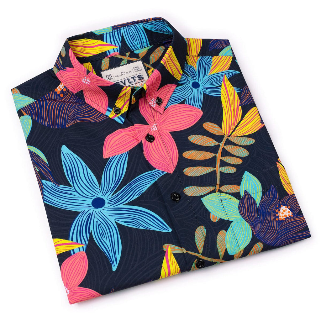 RSVLTS Petal Strokes KUNUFLEX Short Sleeve Shirt in Black — detail 12
