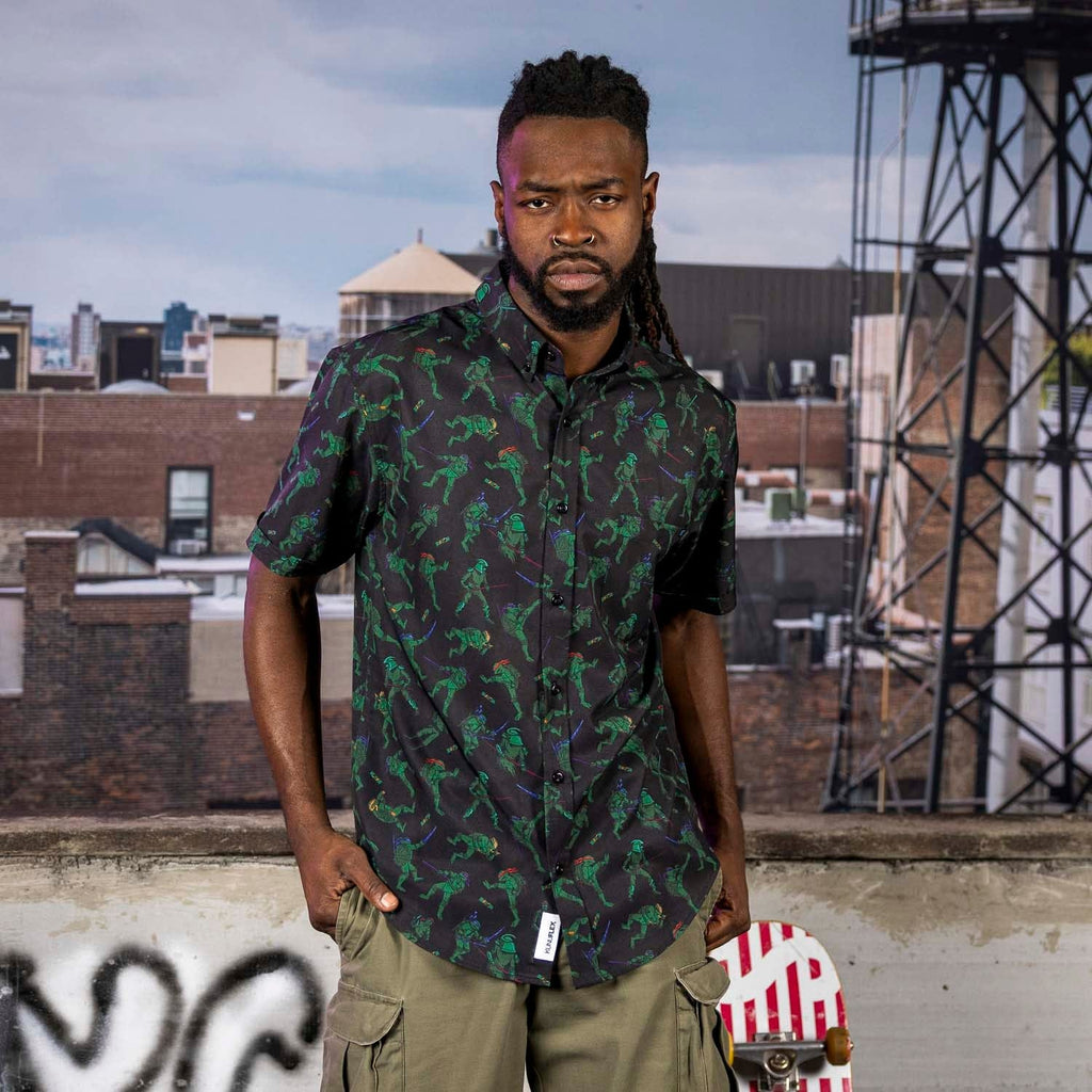 RSVLTS Showdown with The Shredder KUNUFLEX Short Sleeve Shirt in Black — detail 4