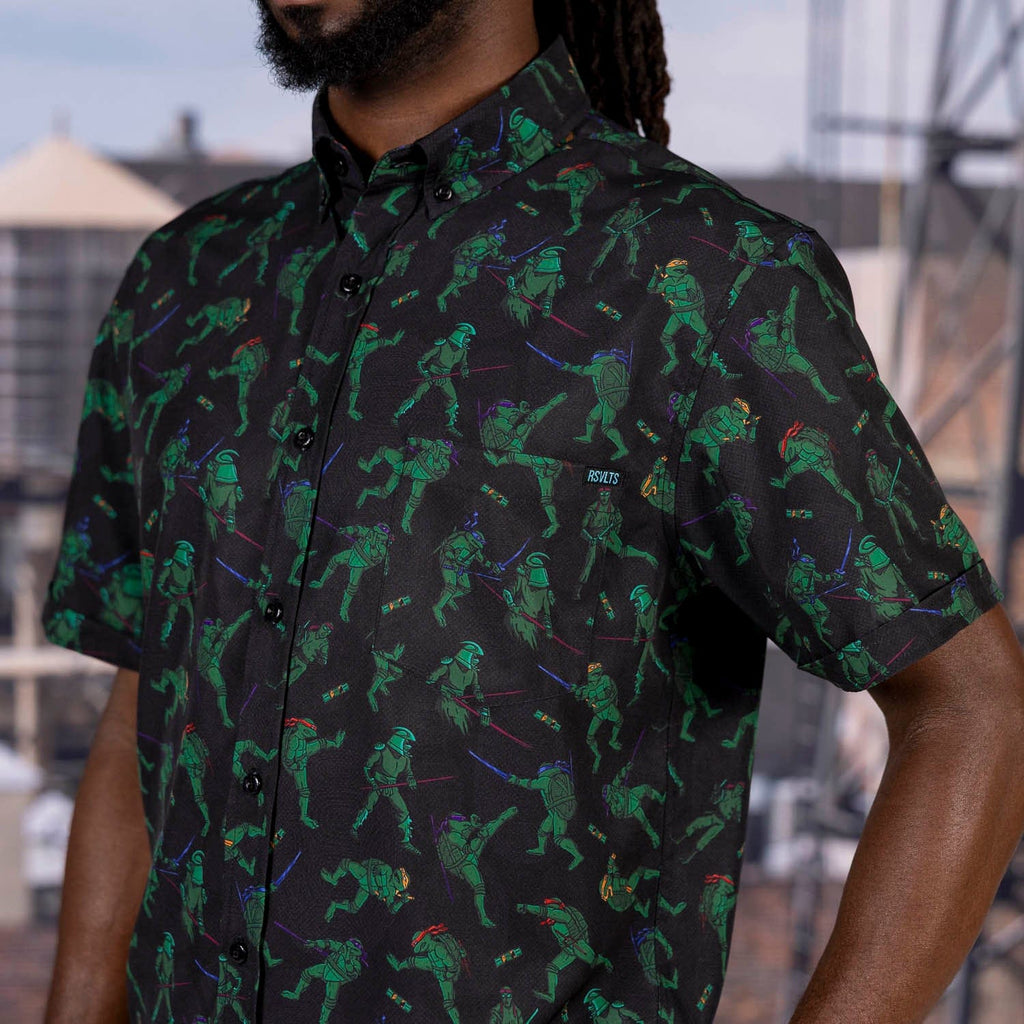 RSVLTS Showdown with The Shredder KUNUFLEX Short Sleeve Shirt in Black — detail 6