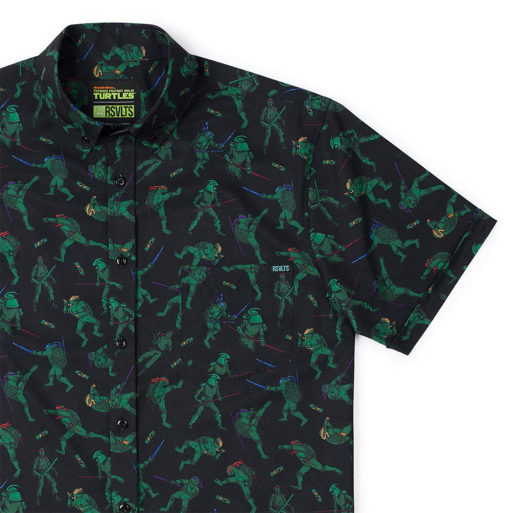 RSVLTS Showdown with The Shredder KUNUFLEX Short Sleeve Shirt in Black — front view