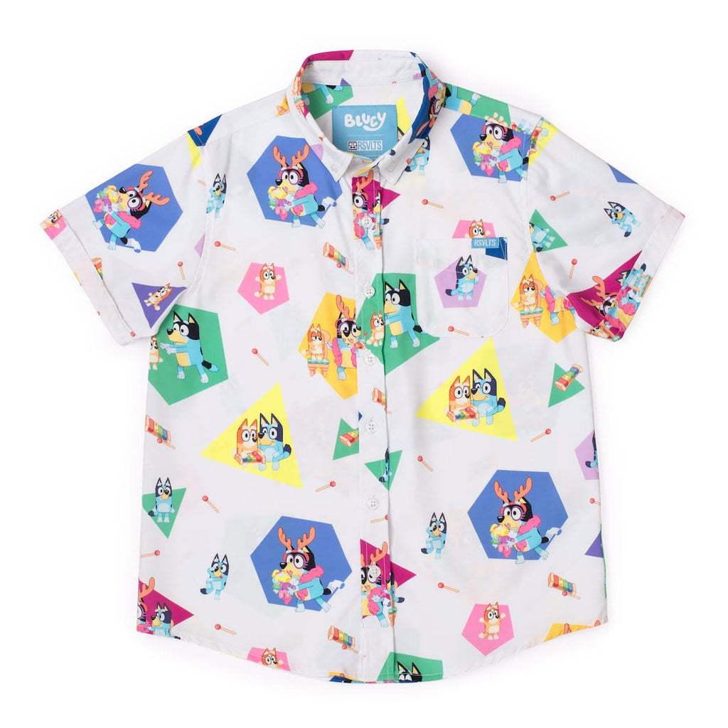 RSVLTS Magic Xylophone Youth KUNUFLEX Short Sleeve Shirt in Multicolor — front view