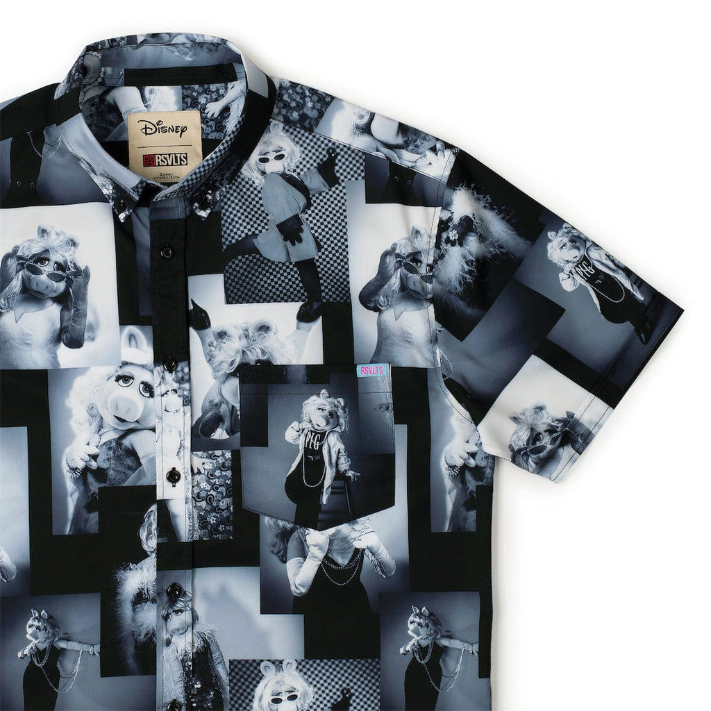 RSVLTS Posh Piggy KUNUFLEX Short Sleeve Shirt in Black — front view