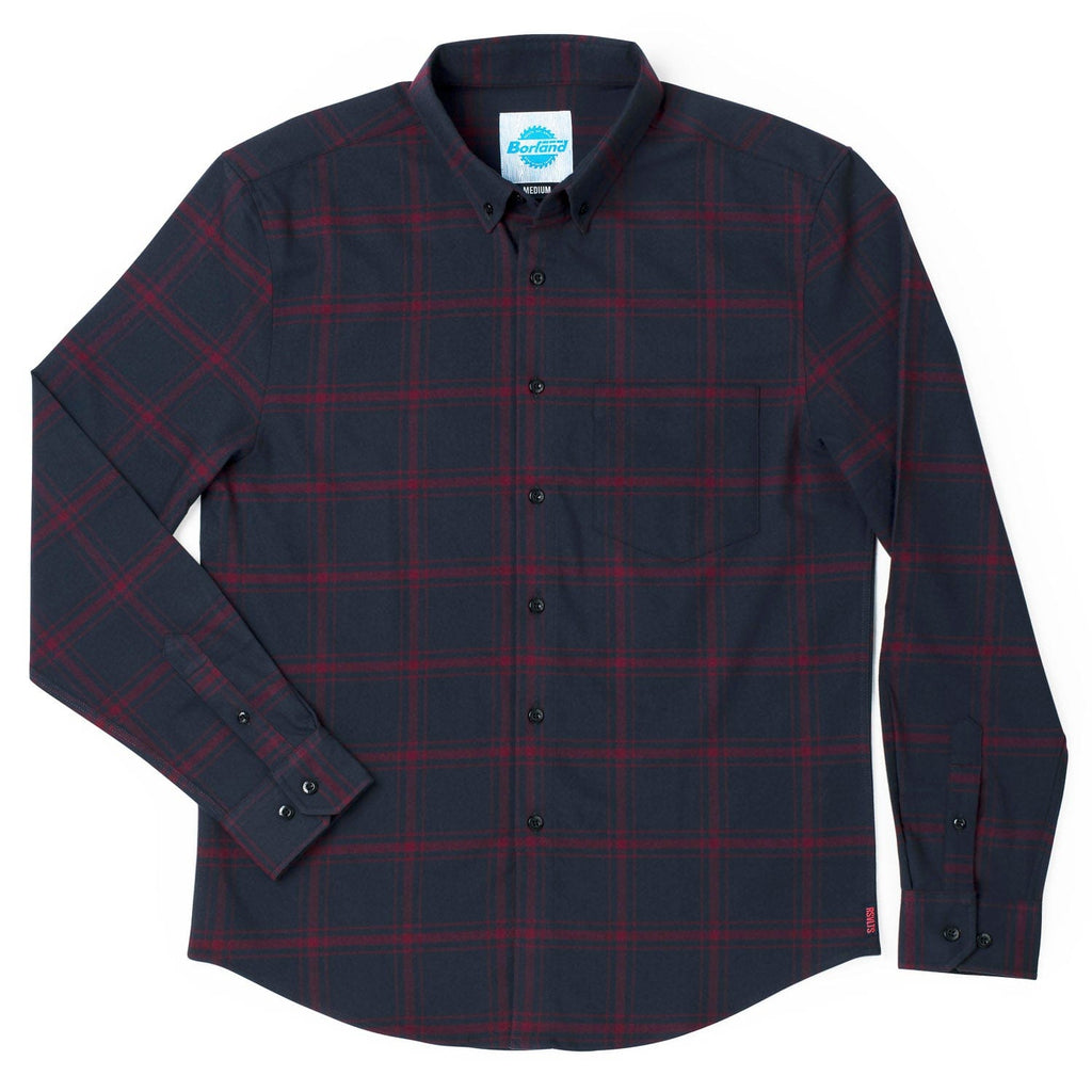 RSVLTS Flaniel Plaidcliffe BorlandFlex Long Sleeve Flannel in Blue — front view