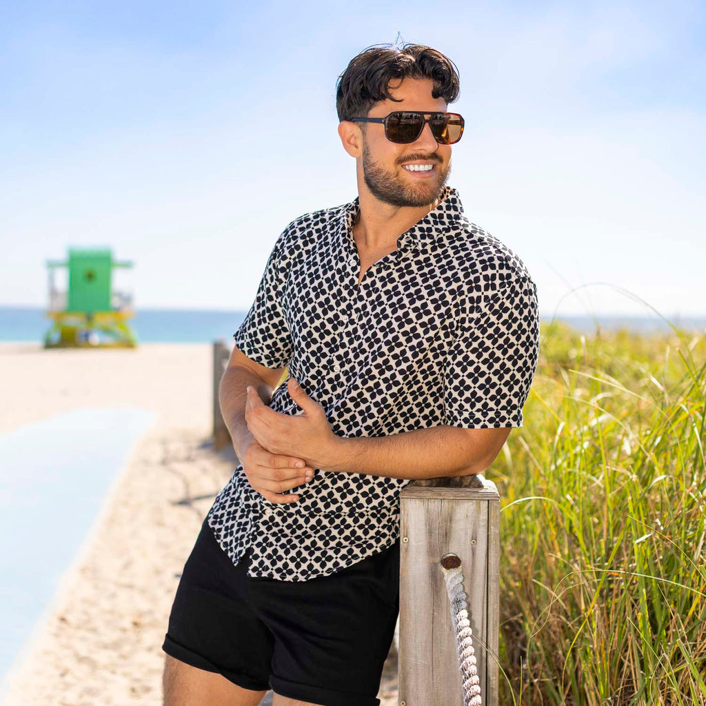 RSVLTS Monte Carlo Bamboo Short Sleeve Shirt in Black — detail 6