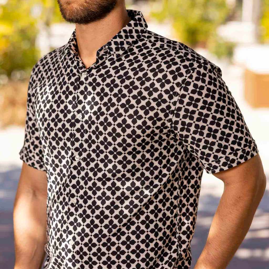 RSVLTS Monte Carlo Bamboo Short Sleeve Shirt in Black — detail 4
