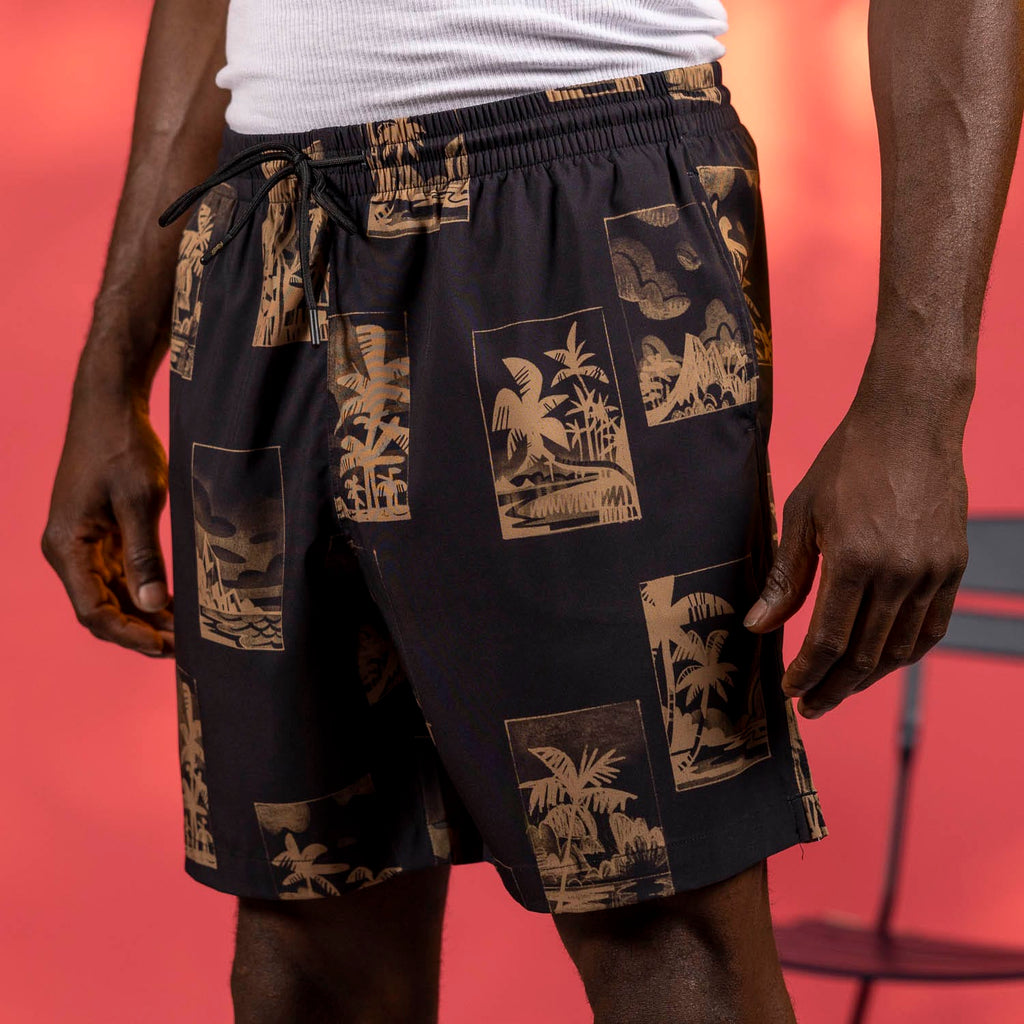 RSVLTS Golden Hour Hybrid Shorts in Black — front view