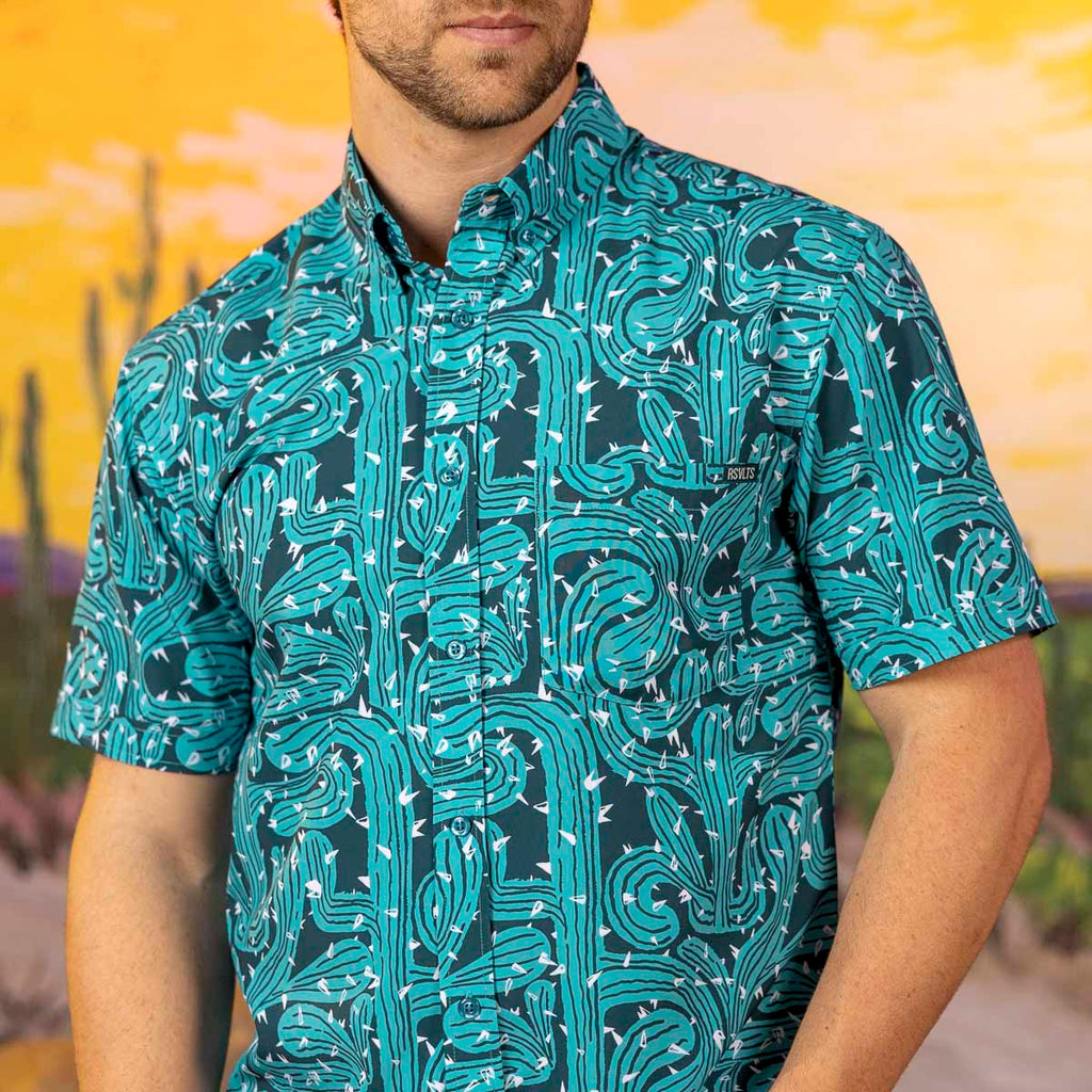 RSVLTS Prickly Situation KUNUFLEX Short Sleeve Shirt in Blue — detail 4