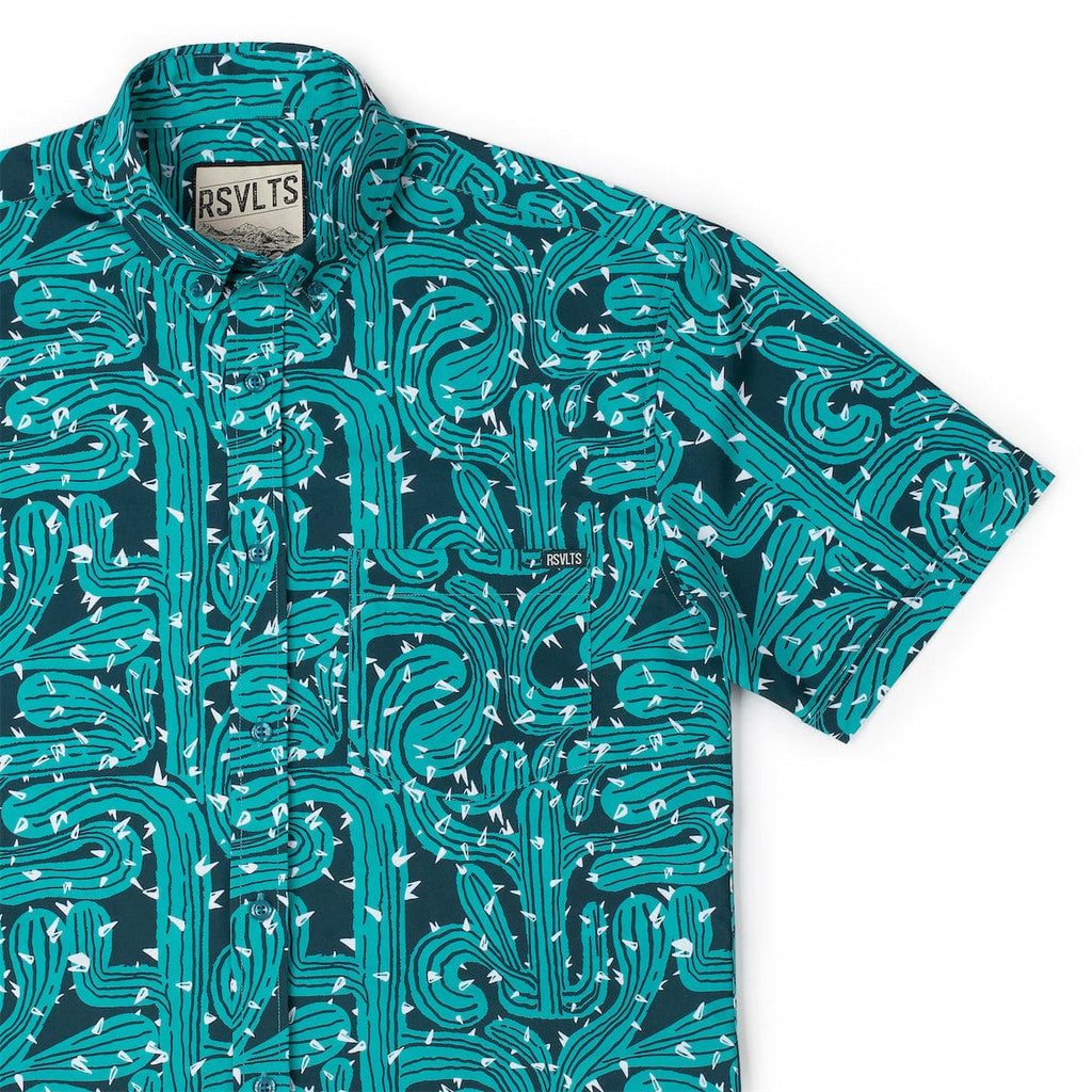 RSVLTS Prickly Situation KUNUFLEX Short Sleeve Shirt in Blue — front view