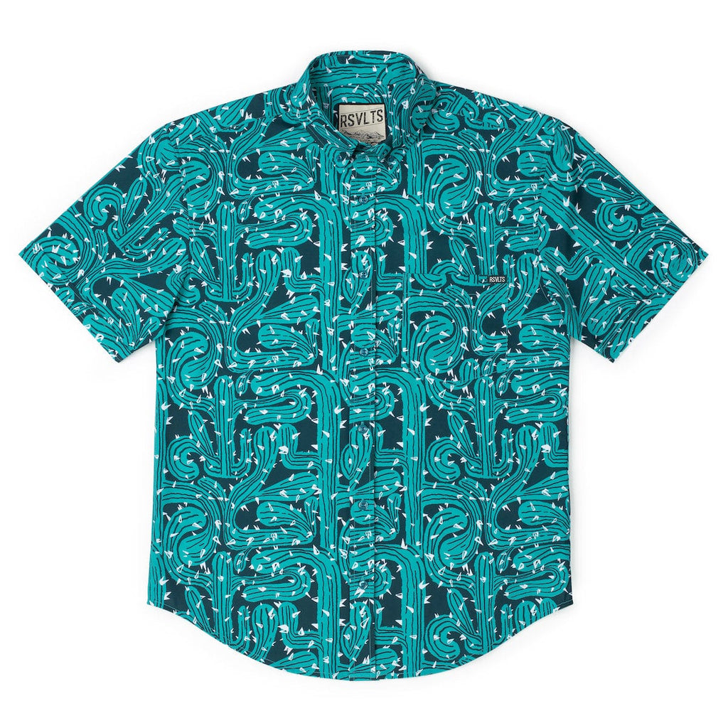 RSVLTS Prickly Situation KUNUFLEX Short Sleeve Shirt in Blue — detail 7
