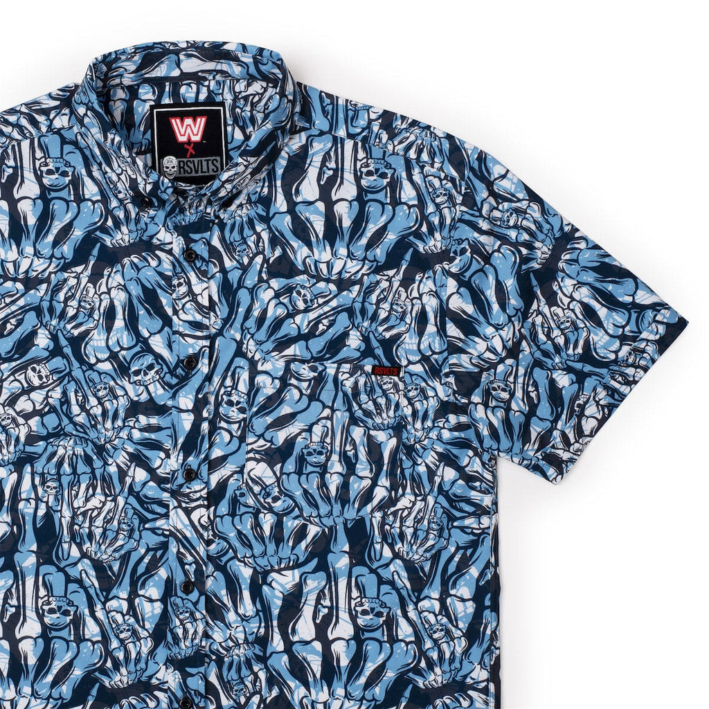 RSVLTS Stone Cold Salute KUNUFLEX Short Sleeve Shirt in Black — front view