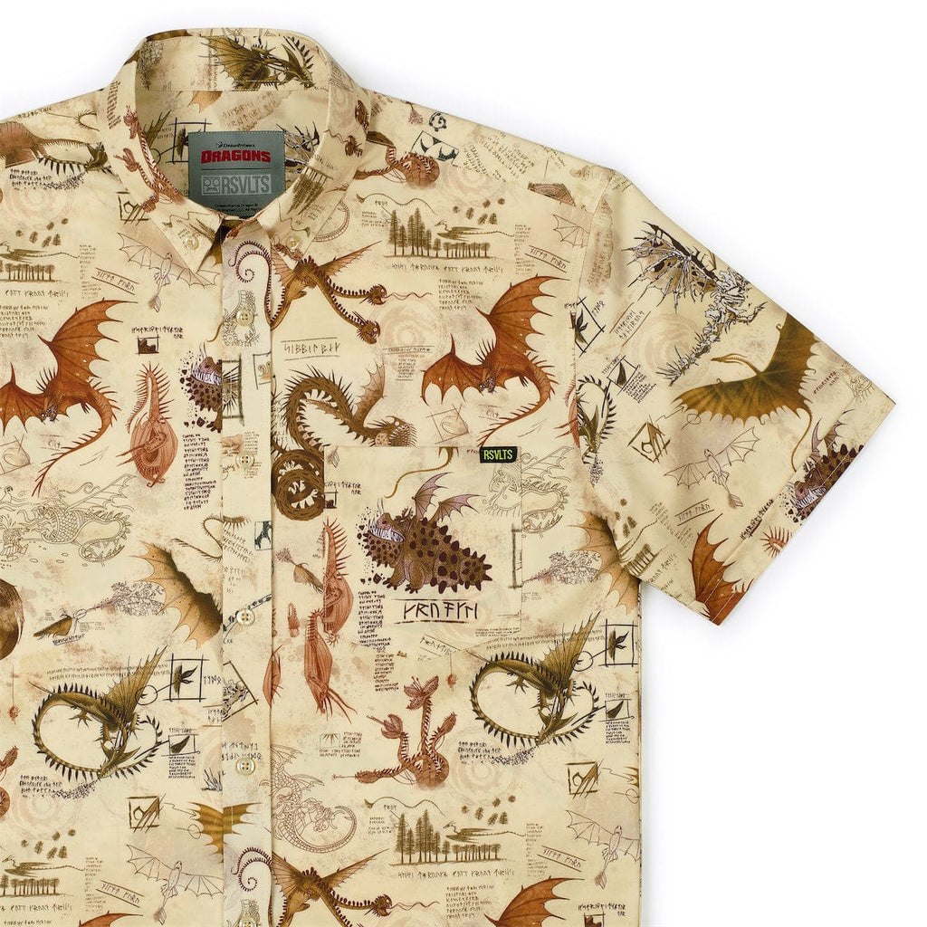 RSVLTS Book of Dragons KUNUFLEX Short Sleeve Shirt in Brown — front view
