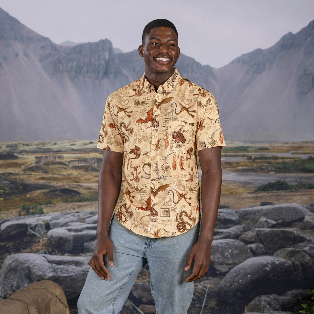 RSVLTS Book of Dragons KUNUFLEX Short Sleeve Shirt in Brown — detail 7