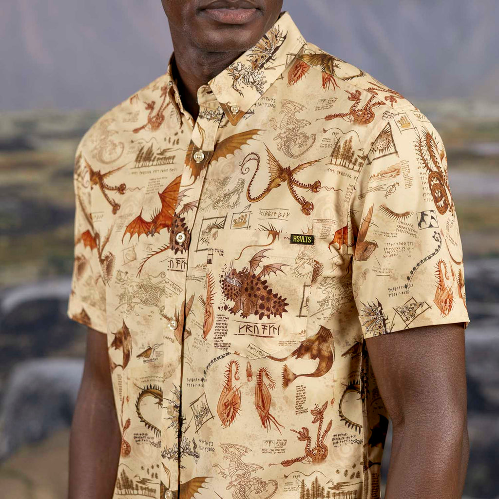 RSVLTS Book of Dragons KUNUFLEX Short Sleeve Shirt in Brown — detail 9