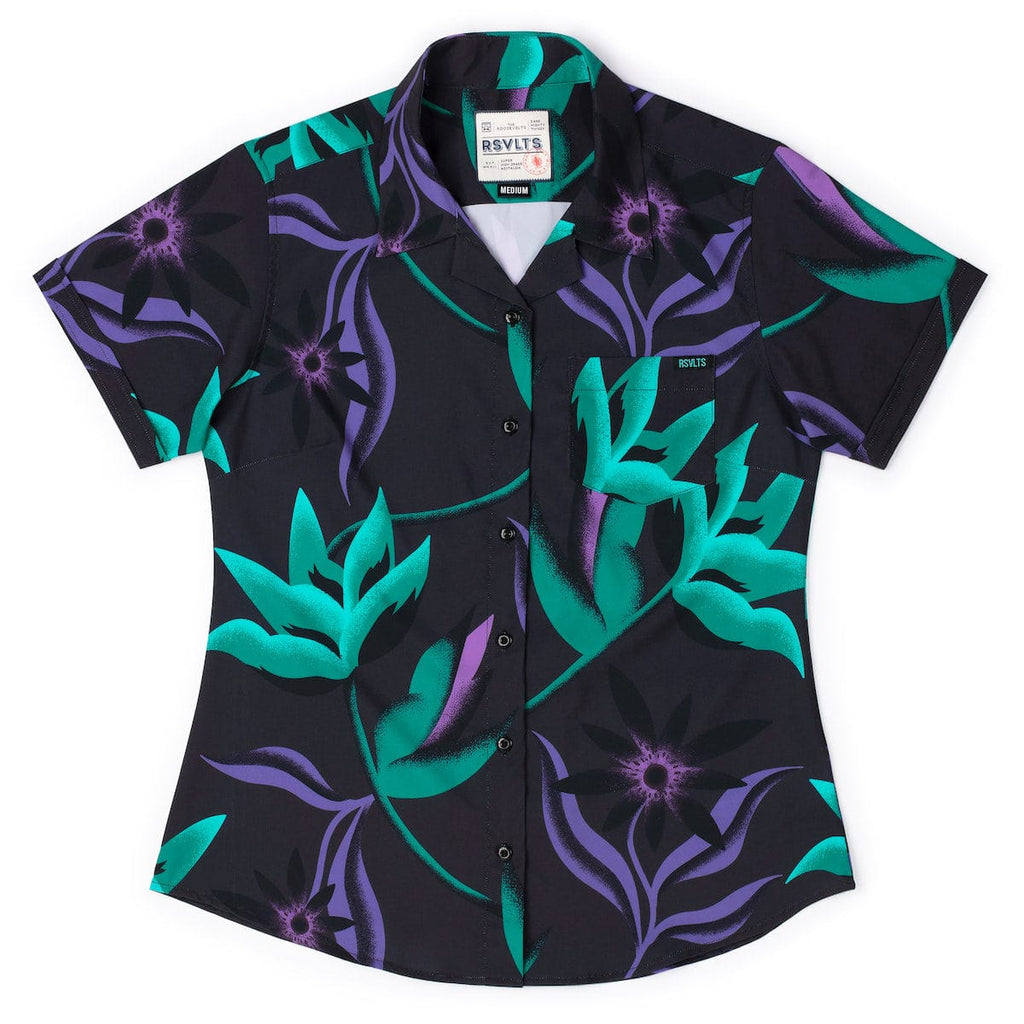 RSVLTS Midnight Oasis Women's KUNUFLEX Short Sleeve Shirt in Black — detail 4