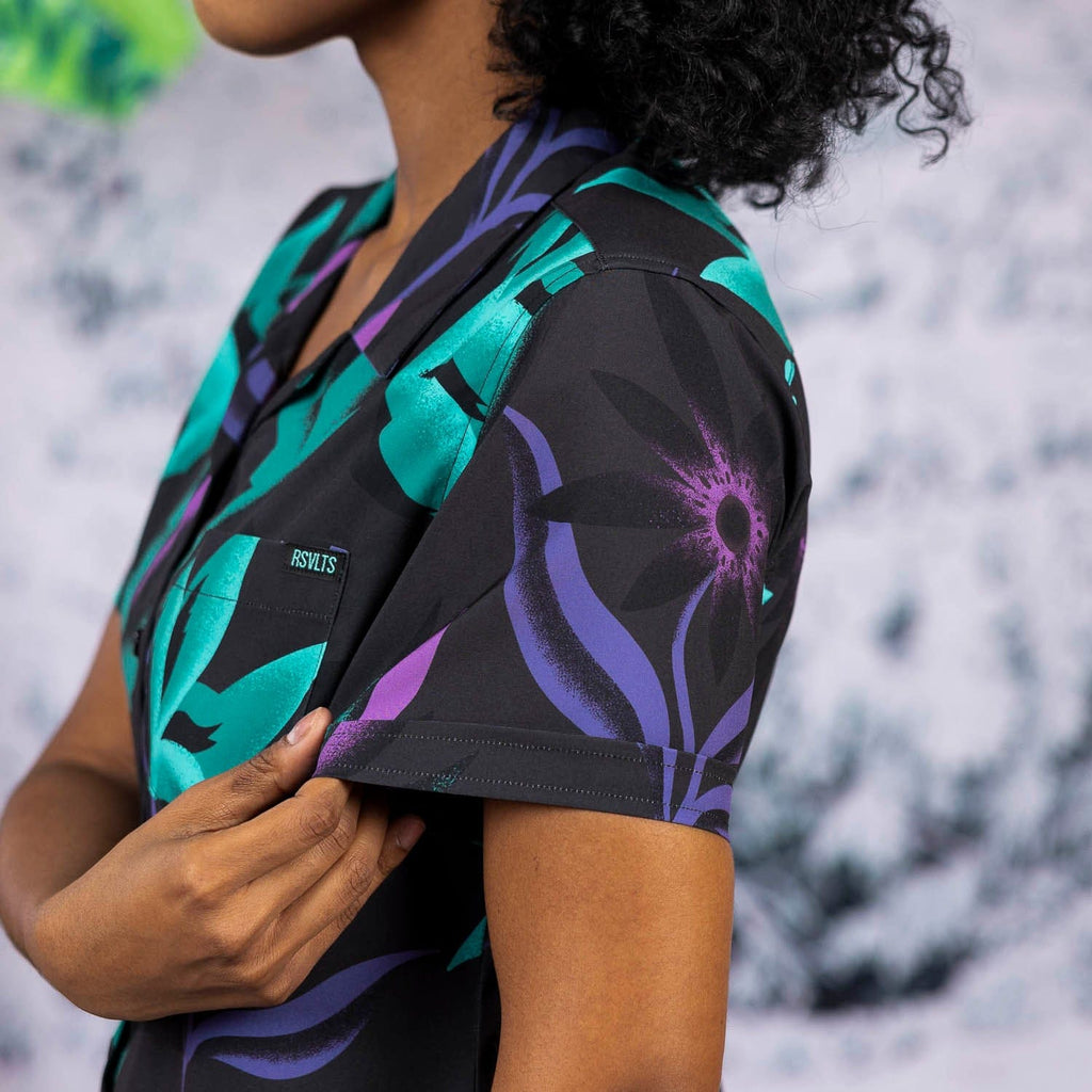 RSVLTS Midnight Oasis Women's KUNUFLEX Short Sleeve Shirt in Black — detail 7