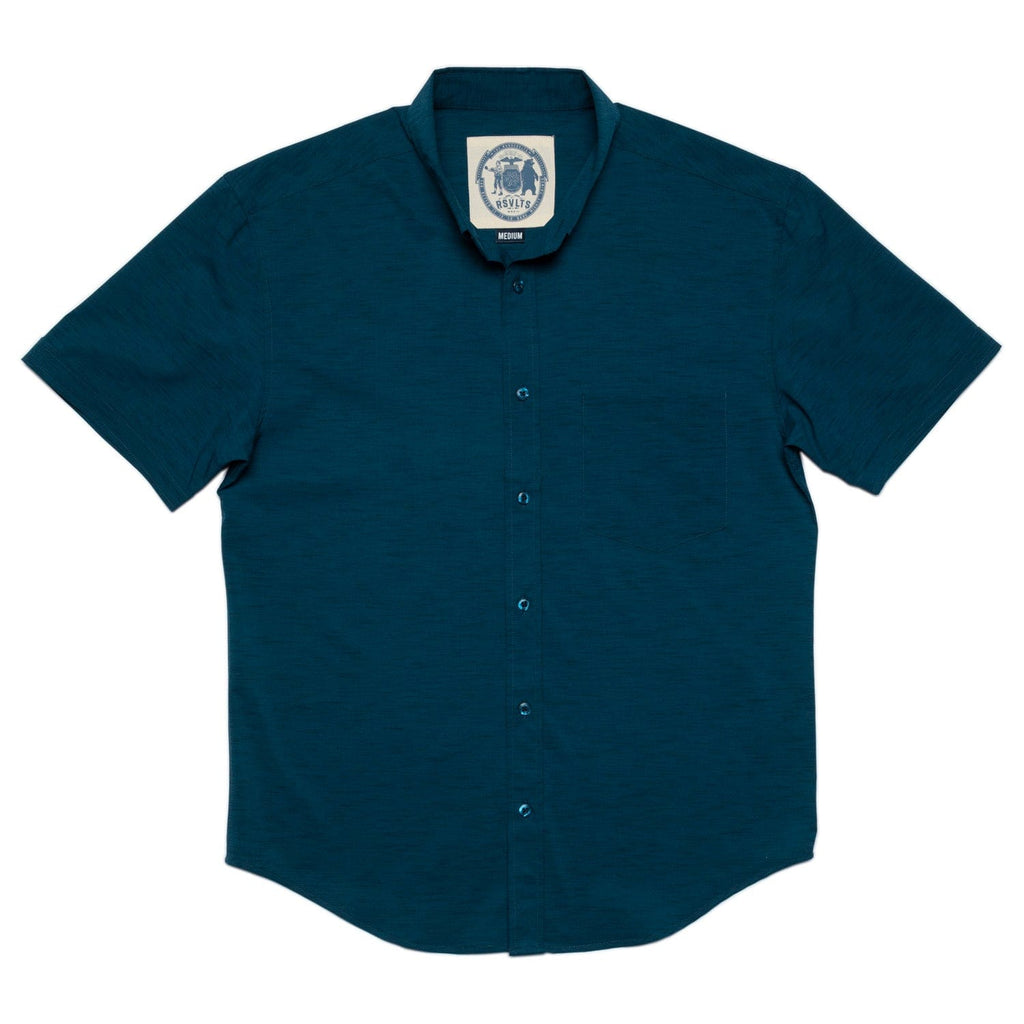 RSVLTS Rough Seas KUNUFLEX Short Sleeve Shirt in Dark Blue — detail 3