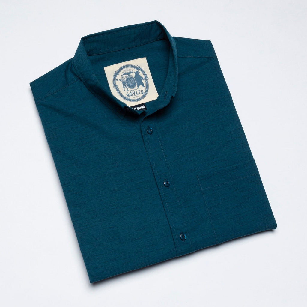 RSVLTS Rough Seas KUNUFLEX Short Sleeve Shirt in Dark Blue — detail 8