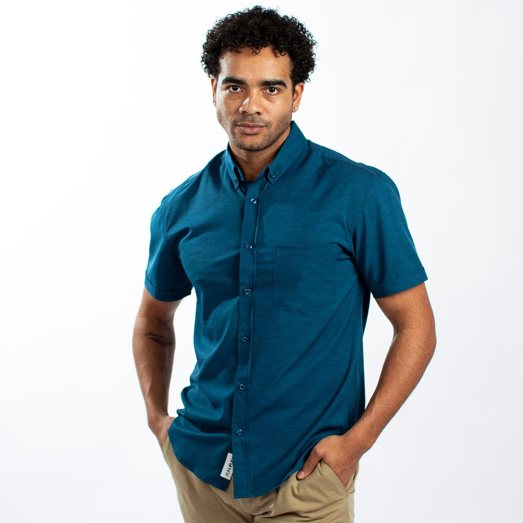 RSVLTS Rough Seas KUNUFLEX Short Sleeve Shirt in Dark Blue — detail 6