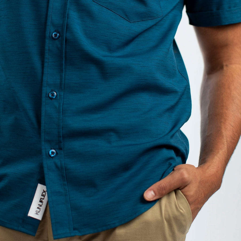 RSVLTS Rough Seas KUNUFLEX Short Sleeve Shirt in Dark Blue — detail 7