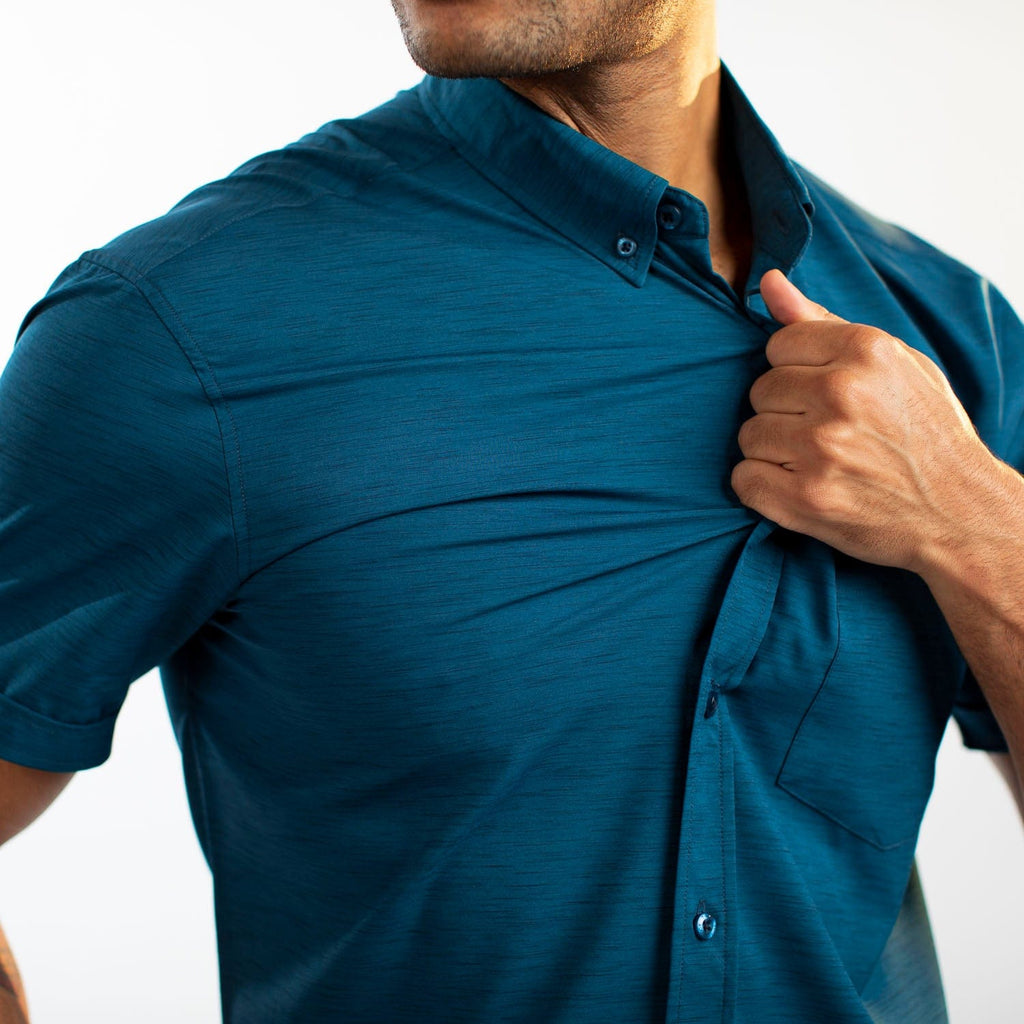 RSVLTS Rough Seas KUNUFLEX Short Sleeve Shirt in Dark Blue — detail 4