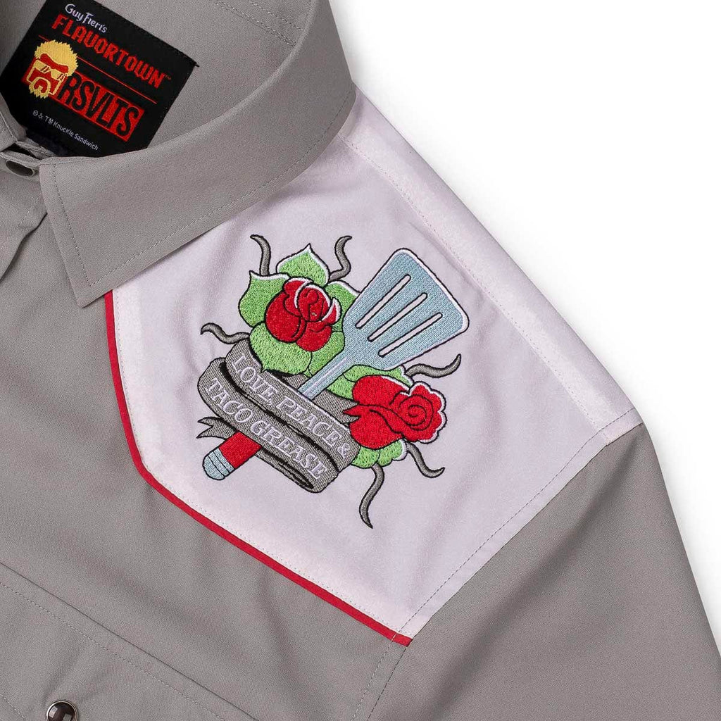 RSVLTS Love, Peace & Taco Grease Roper Short Sleeve Shirt in Gray — detail 5