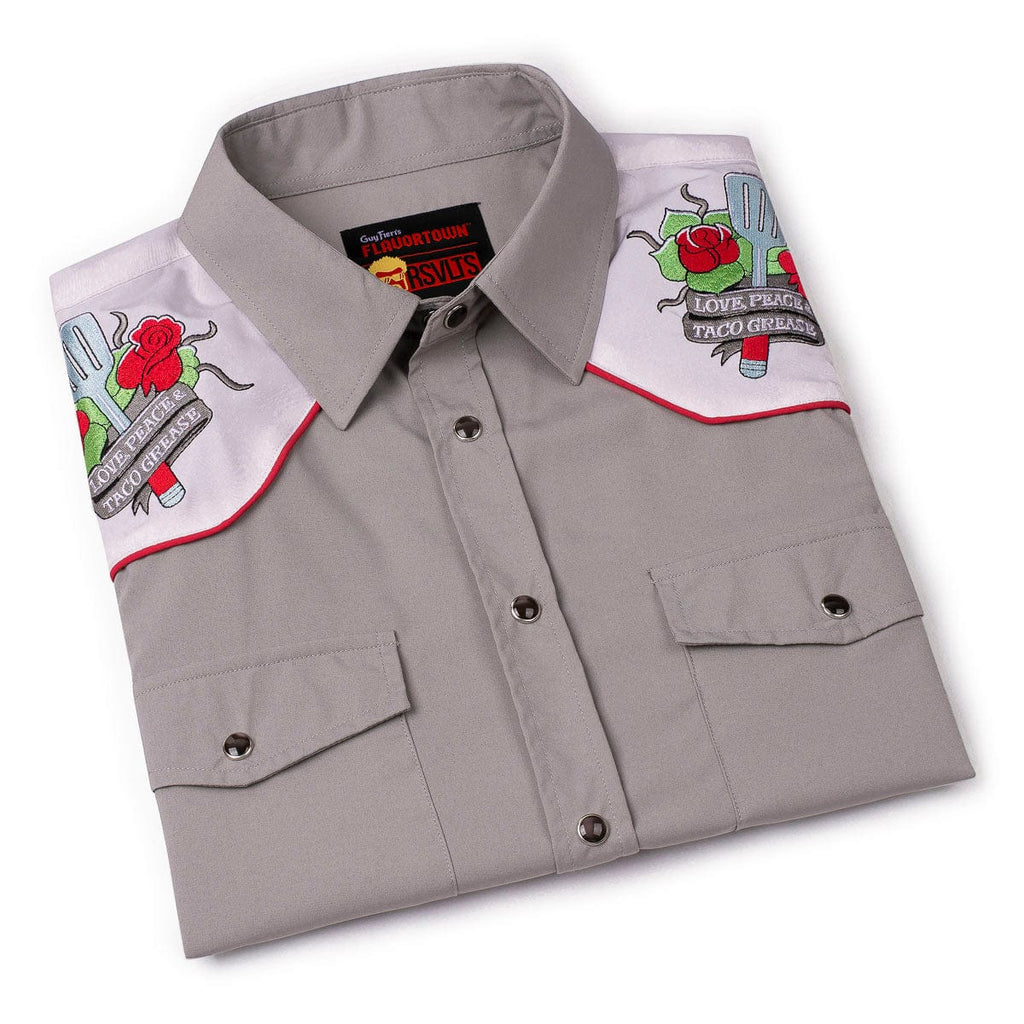 RSVLTS Love, Peace & Taco Grease Roper Short Sleeve Shirt in Gray — detail 9