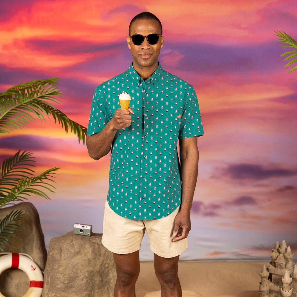 RSVLTS Ice Cream Man KUNUFLEX Short Sleeve Shirt in Green — detail 6