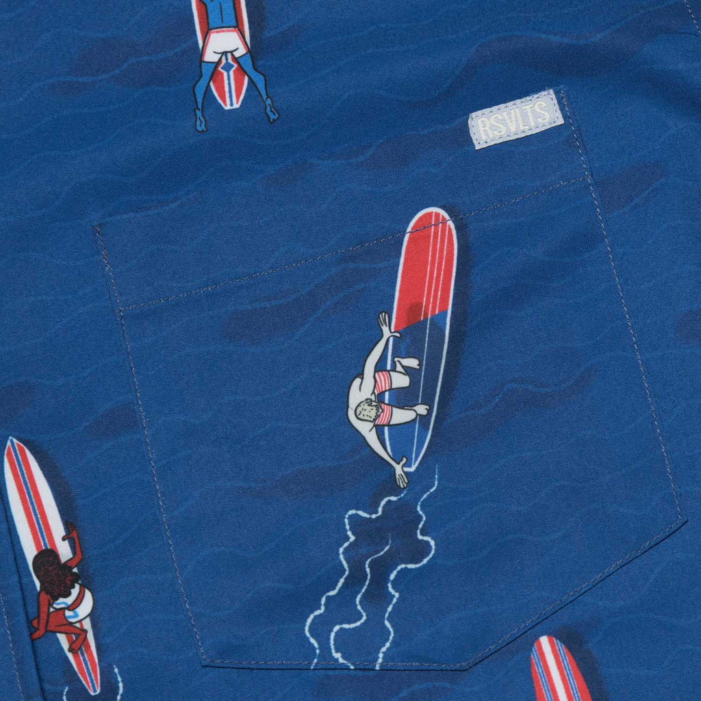 RSVLTS Pacific Coast Paddle Battle KUNUFLEX Short Sleeve Shirt in Blue — detail 5