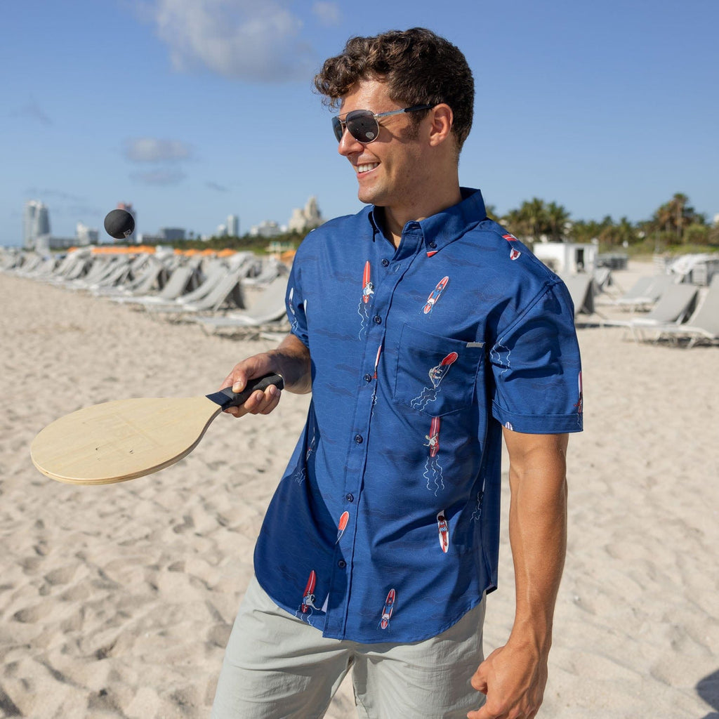 RSVLTS Pacific Coast Paddle Battle KUNUFLEX Short Sleeve Shirt in Blue — detail 6