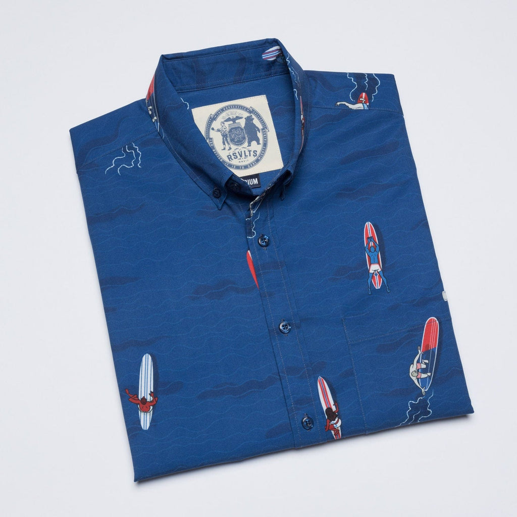 RSVLTS Pacific Coast Paddle Battle KUNUFLEX Short Sleeve Shirt in Blue — detail 7