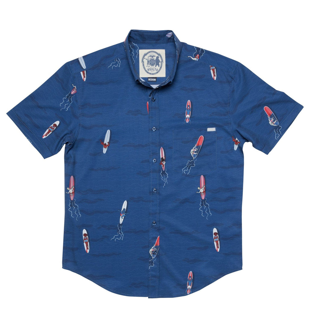 RSVLTS Pacific Coast Paddle Battle KUNUFLEX Short Sleeve Shirt in Blue — detail 3