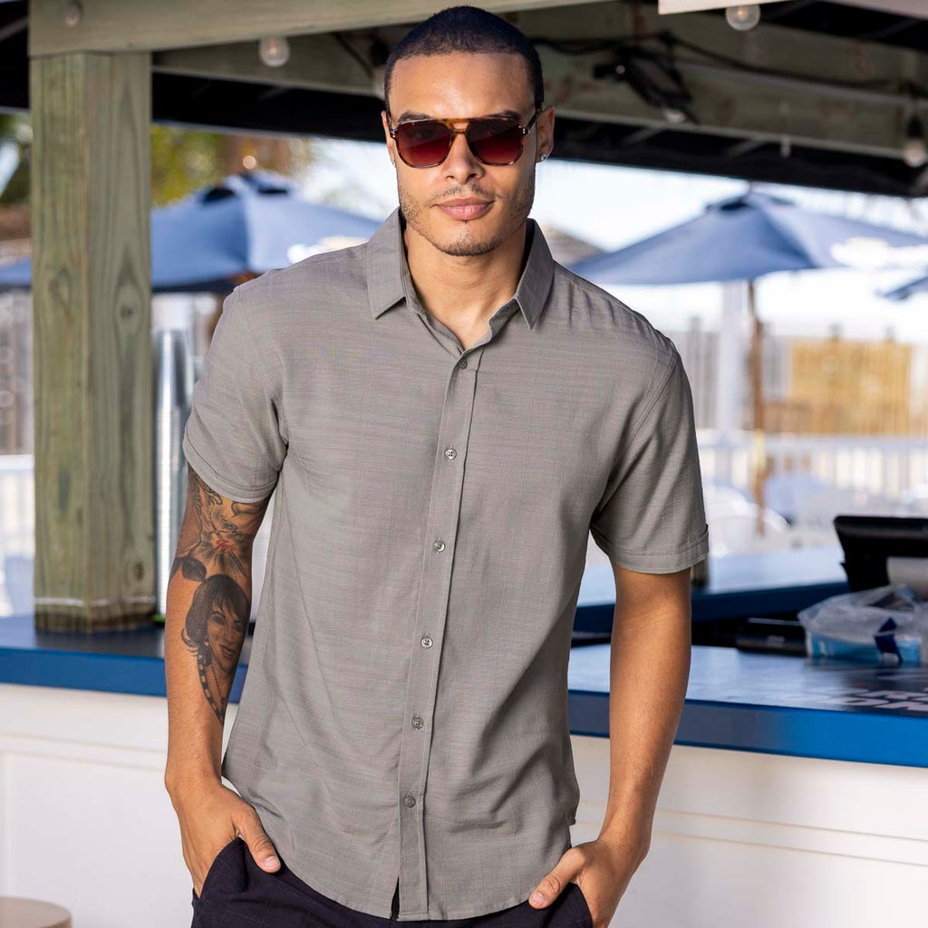 RSVLTS Volcanic Ash Bamboo Short Sleeve Shirt in Gray — detail 3