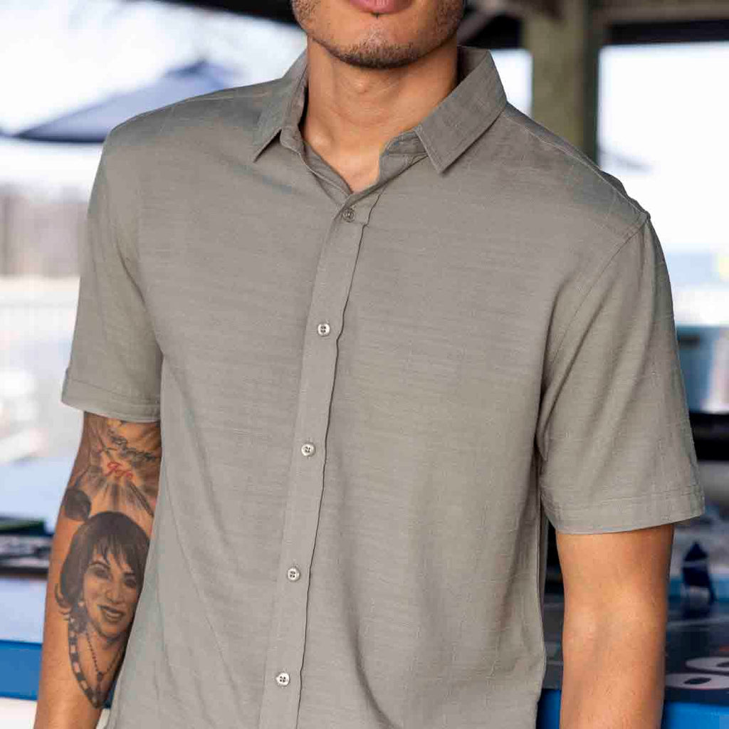 RSVLTS Volcanic Ash Bamboo Short Sleeve Shirt in Gray — front view