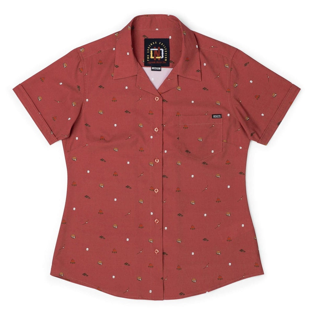RSVLTS S'more What? Women's KUNUFLEX Short Sleeve Shirt (Legends Edition) in Brown — detail 3