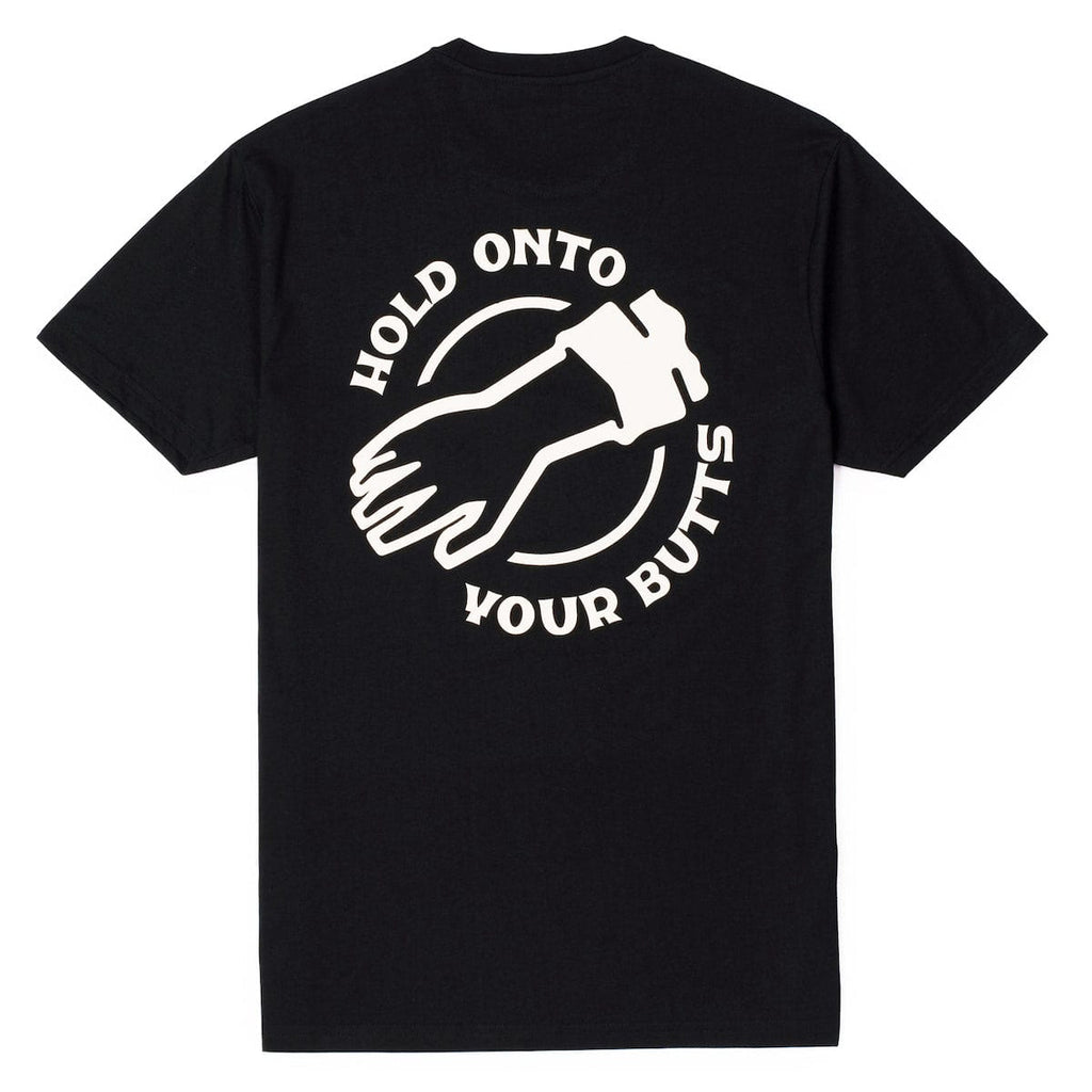 RSVLTS Hold Onto Your Butts Crewneck Tee in Black — front view