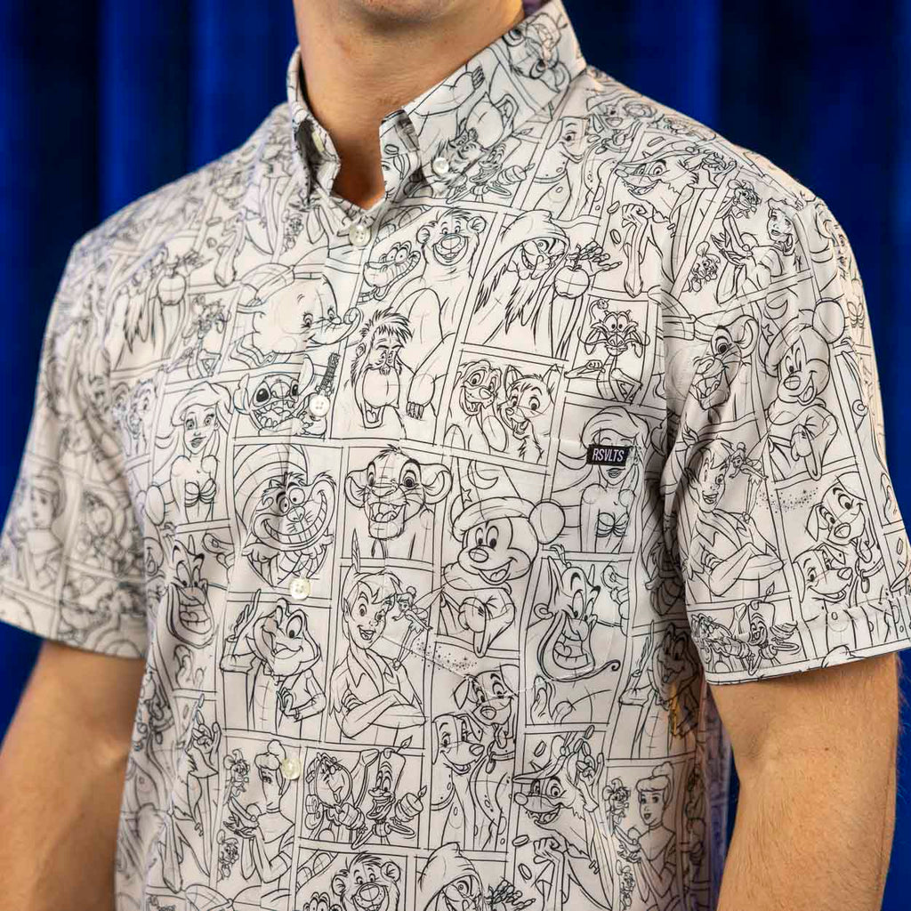 RSVLTS Drawn To Life (Sketch) KUNUFLEX Short Sleeve Shirt in White — detail 5