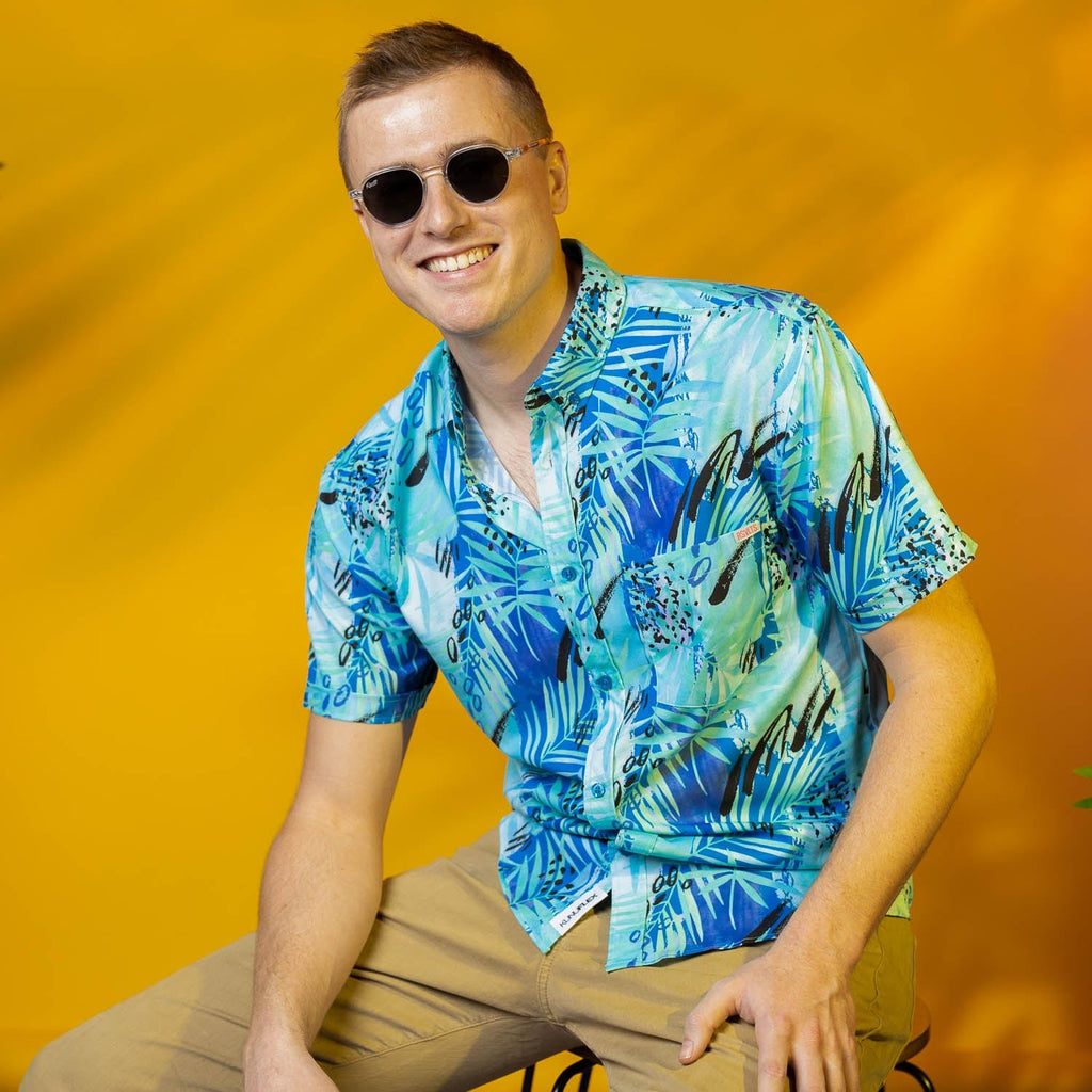 RSVLTS Aqua de Agua KUNUFLEX Short Sleeve Shirt in Blue — detail 5