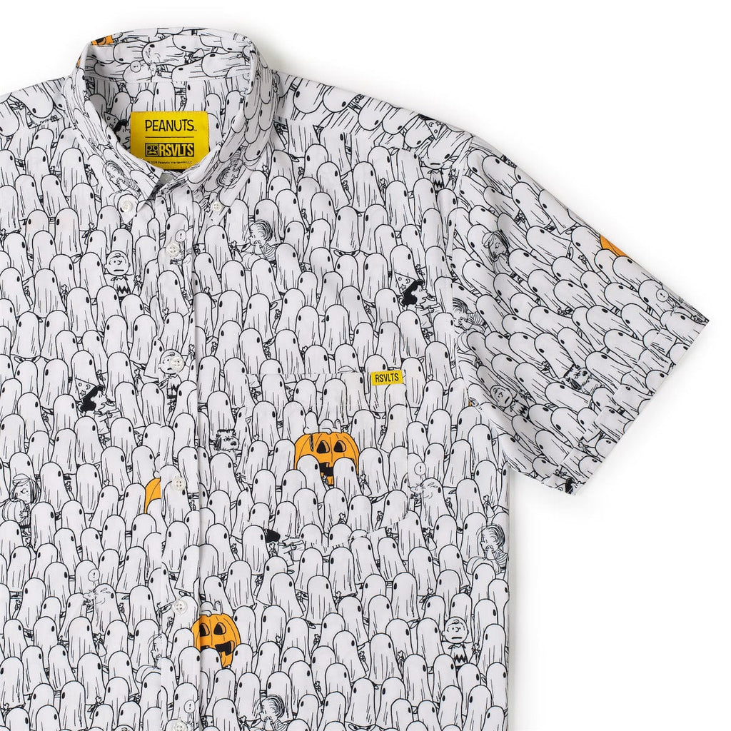 RSVLTS Peanuts Patch KUNUFLEX Short Sleeve Shirt in White — front view