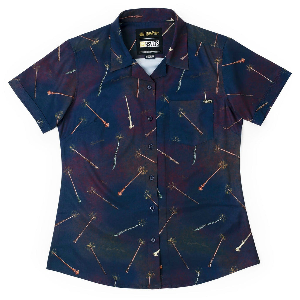 RSVLTS Ollivander’s Best Women's KUNUFLEX Short Sleeve Shirt in Blue — front view