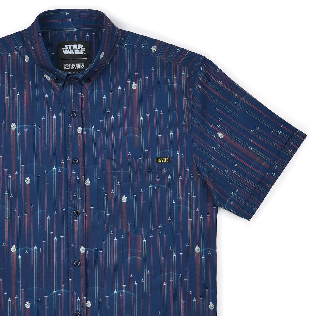 RSVLTS Fleet in Formation KUNUFLEX Short Sleeve Shirt in Blue — front view