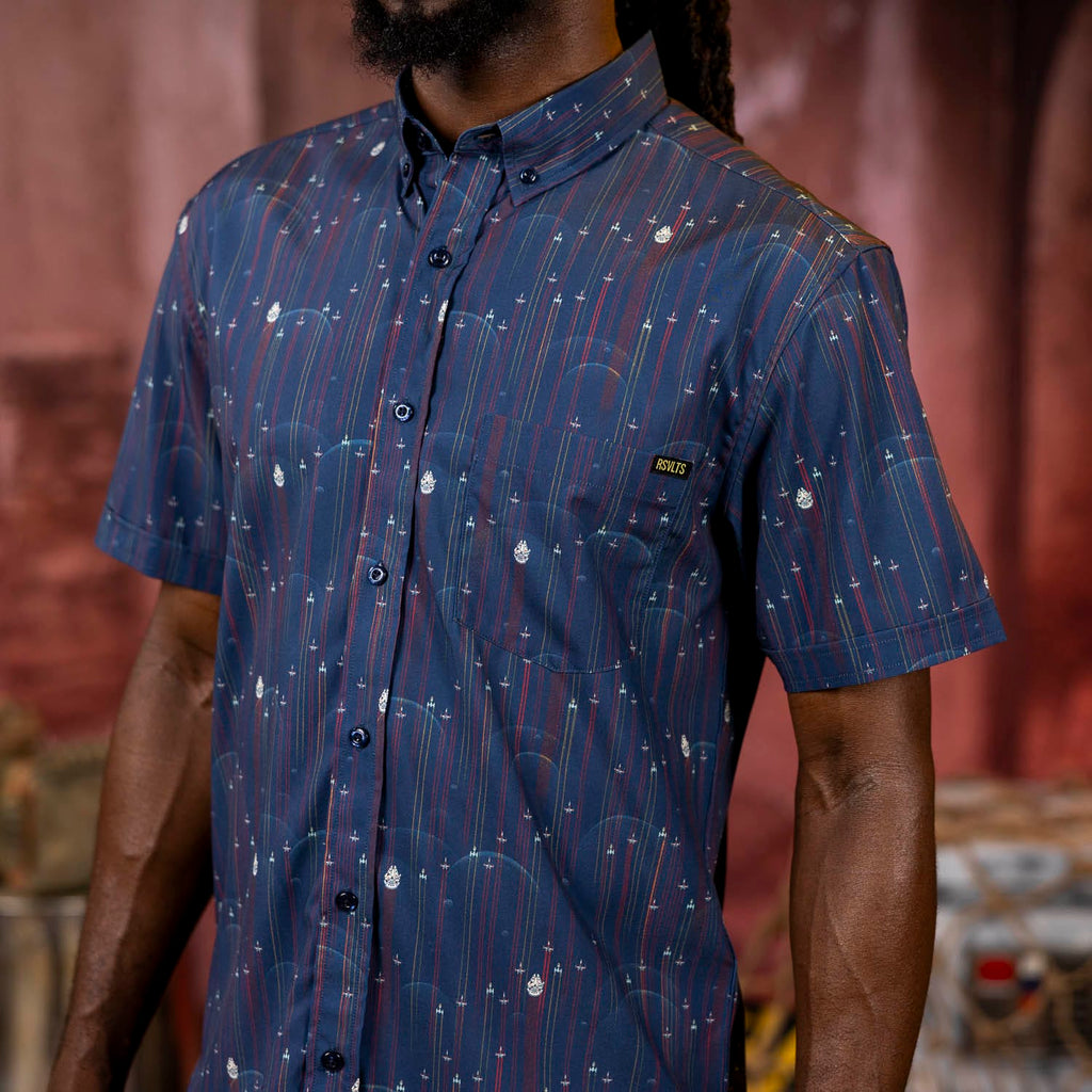 RSVLTS Fleet in Formation KUNUFLEX Short Sleeve Shirt in Blue — detail 6