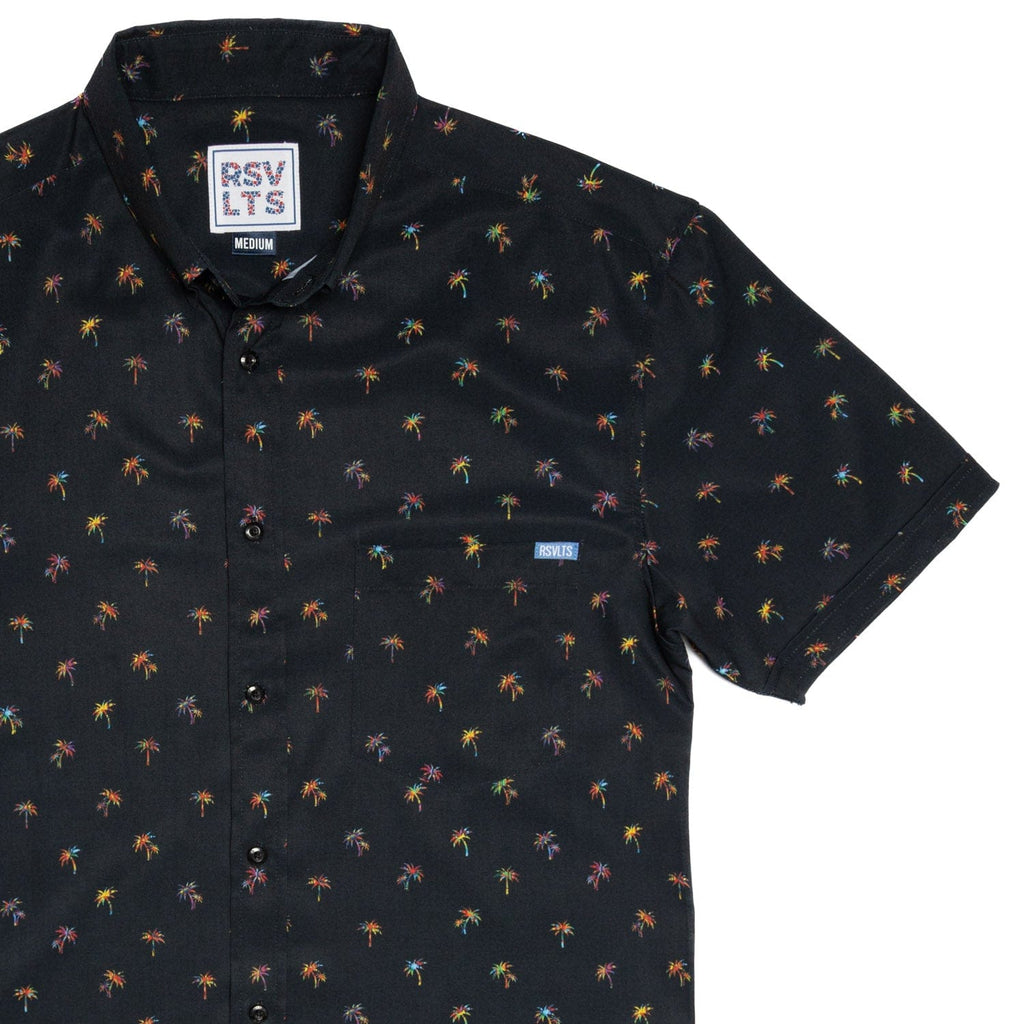 RSVLTS Party Palms KUNUFLEX Short Sleeve Shirt in Black — front view