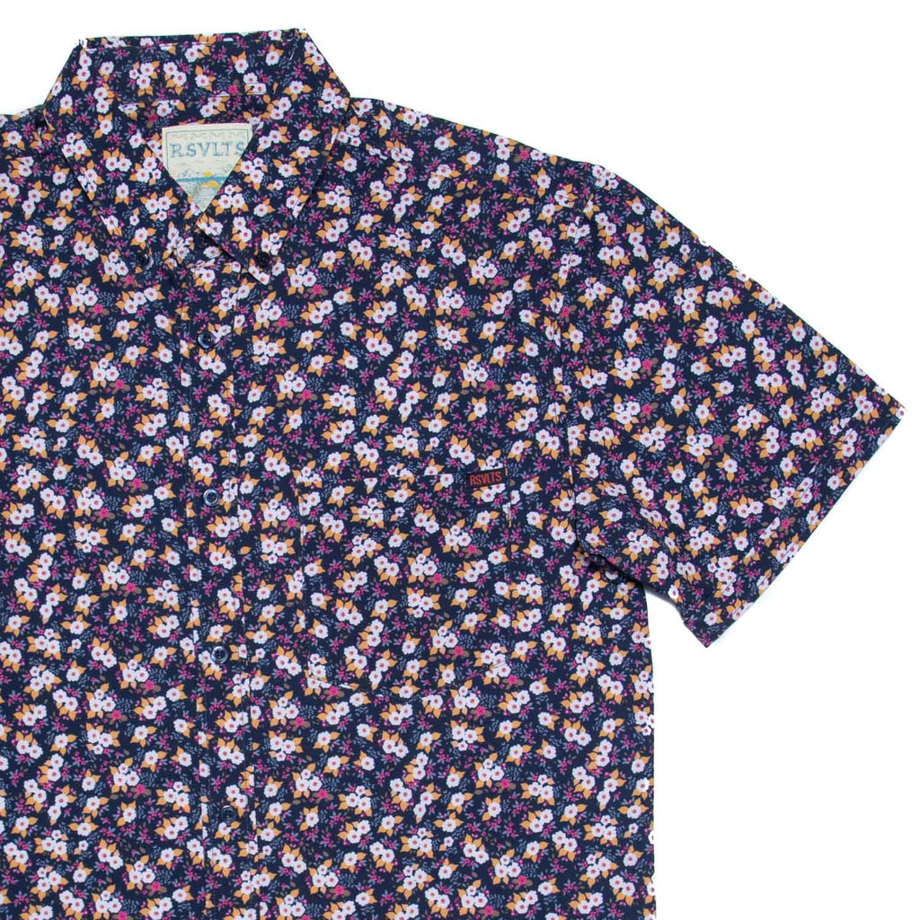 RSVLTS Flower Outage KUNUFLEX Short Sleeve Shirt in Purple — front view