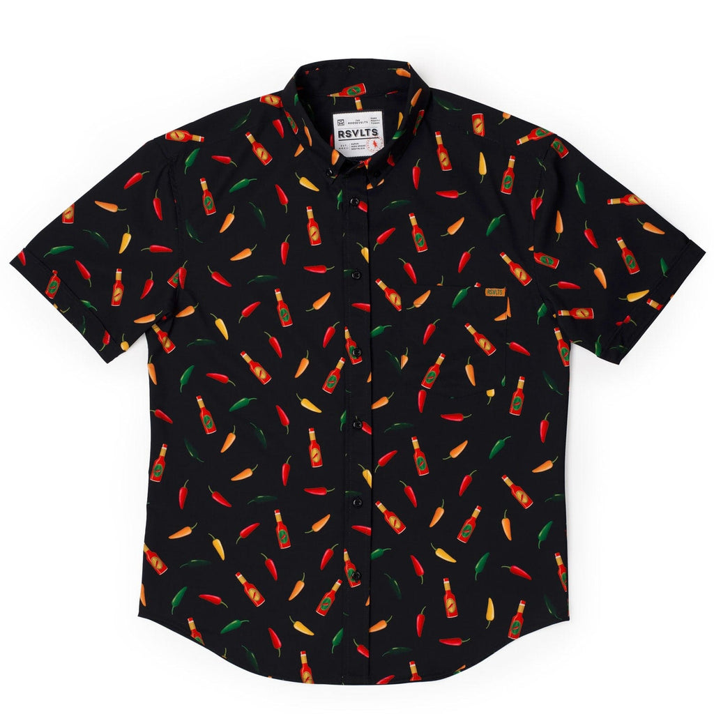 RSVLTS Chili Peppers & Hot Sauce KUNUFLEX Short Sleeve Shirt in Black — detail 3