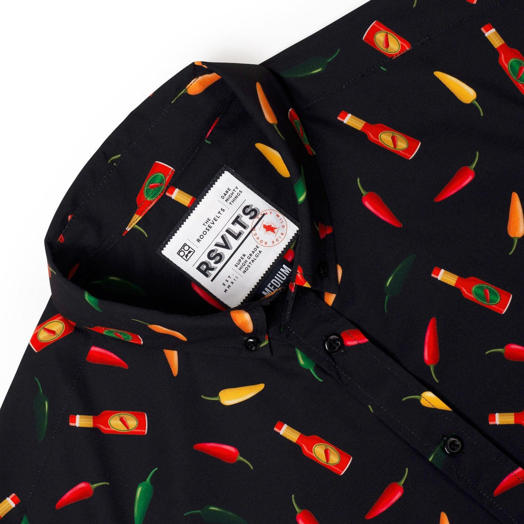 RSVLTS Chili Peppers & Hot Sauce KUNUFLEX Short Sleeve Shirt in Black — detail 4