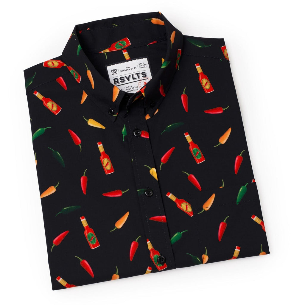 RSVLTS Chili Peppers & Hot Sauce KUNUFLEX Short Sleeve Shirt in Black — detail 6