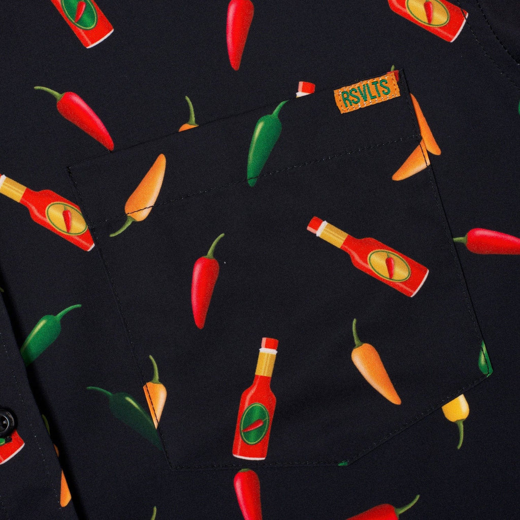 RSVLTS Chili Peppers & Hot Sauce KUNUFLEX Short Sleeve Shirt in Black — detail 2