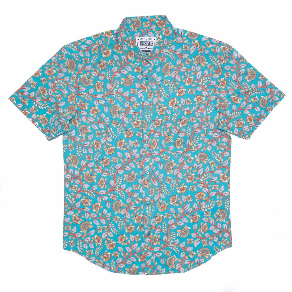RSVLTS Kalamkari KUNUFLEX Short Sleeve Shirt in Blue — detail 2