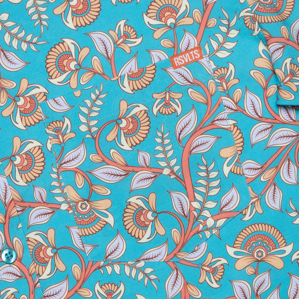 RSVLTS Kalamkari KUNUFLEX Short Sleeve Shirt in Blue — detail 6