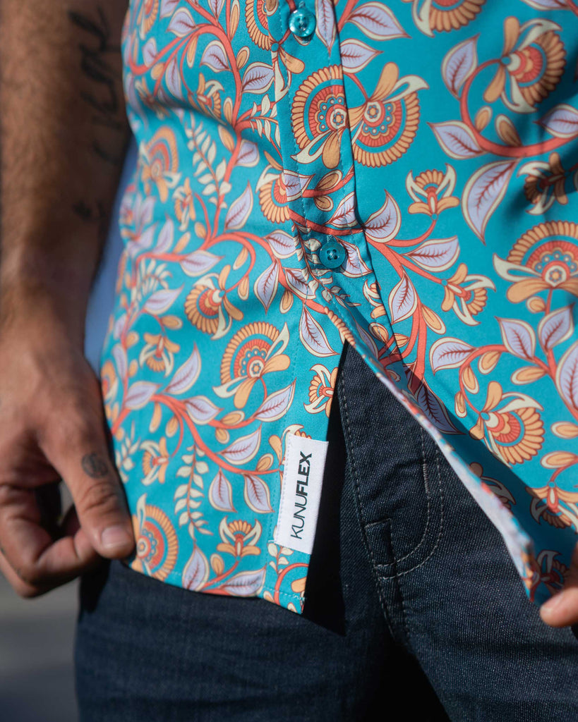 RSVLTS Kalamkari KUNUFLEX Short Sleeve Shirt in Blue — detail 4